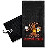 ERHACHAIJIA Tree Embroidered Golf Towel with Clip - Funny Golf Accessory Gifts for Men, Women, Disc Golf Lovers - Birthday, Retirement