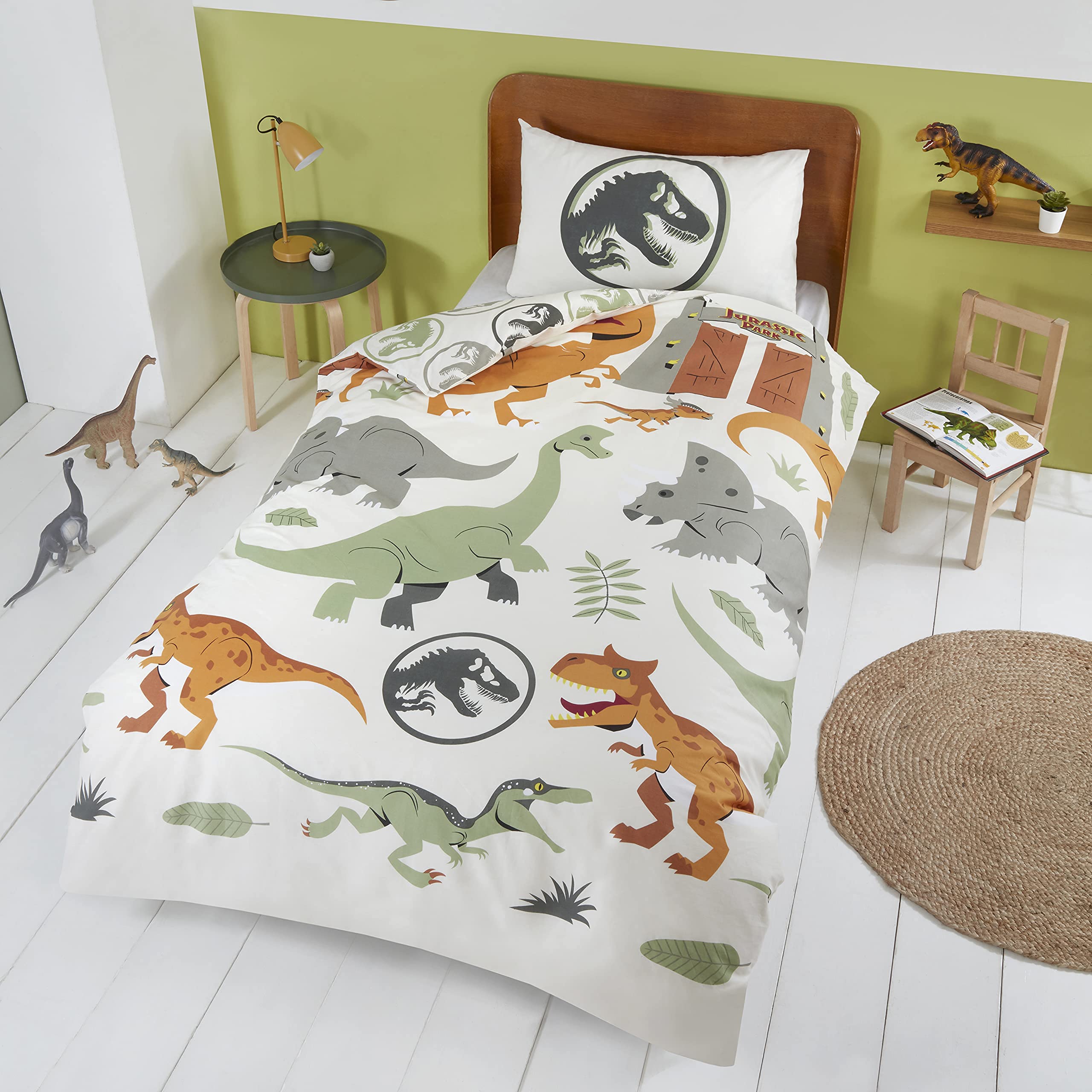 Coco Moon Jurassic World Dinosaur Duvet Bedding Set Ideal Boys and Toddler Dinosaurs Kids Bedroom Accessories Gifts Present (Single)