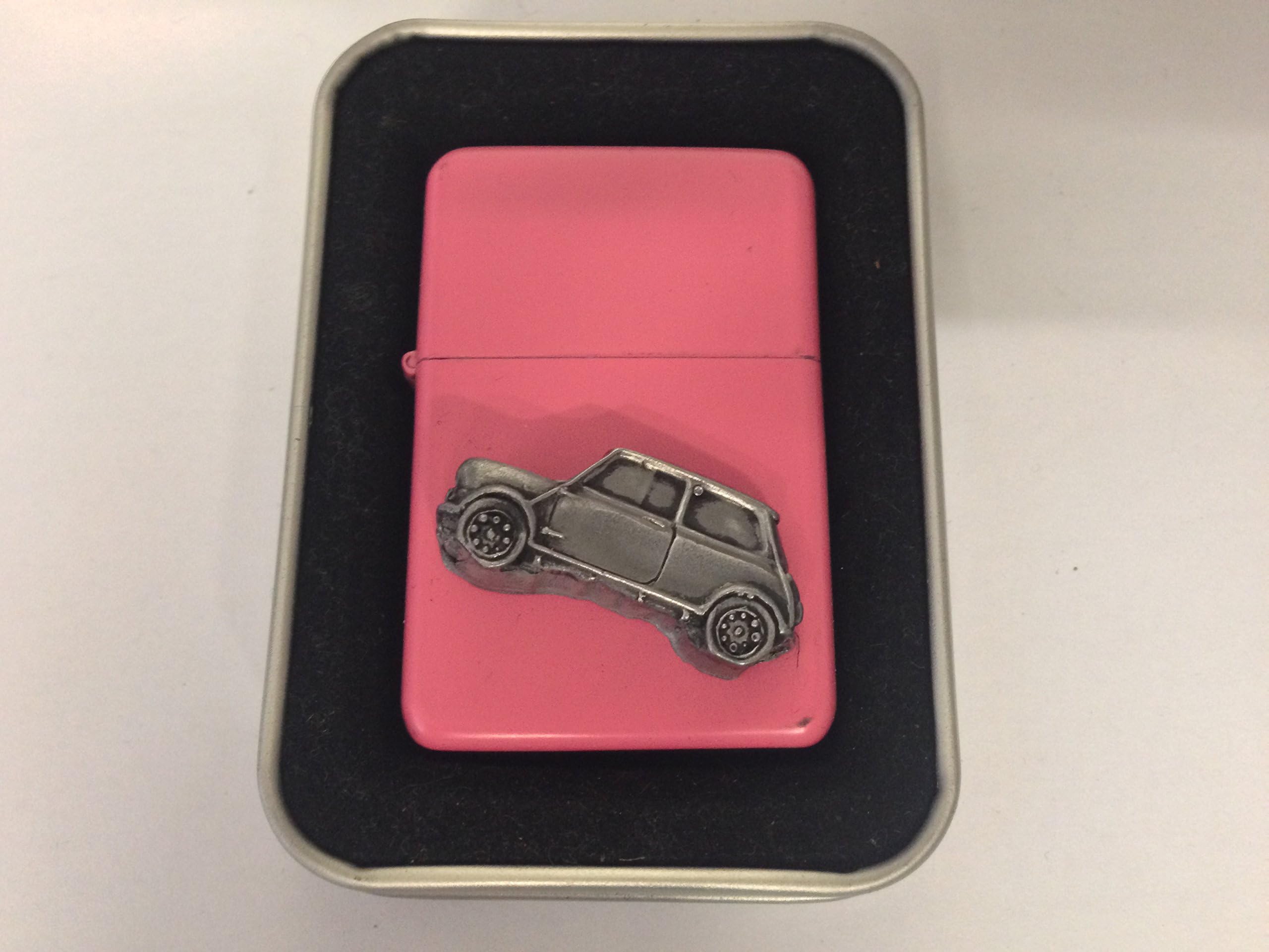 Morris Mini Cooper Mk1 Works Rally 3D flip top petrol lighter windproof PINK refillable ref145