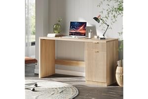 Garvee Fluted Executive Desk with Storage, 60in Wide Modern Home Office Desk with Drawer & Cabinet, Wooden Computer Table Wor