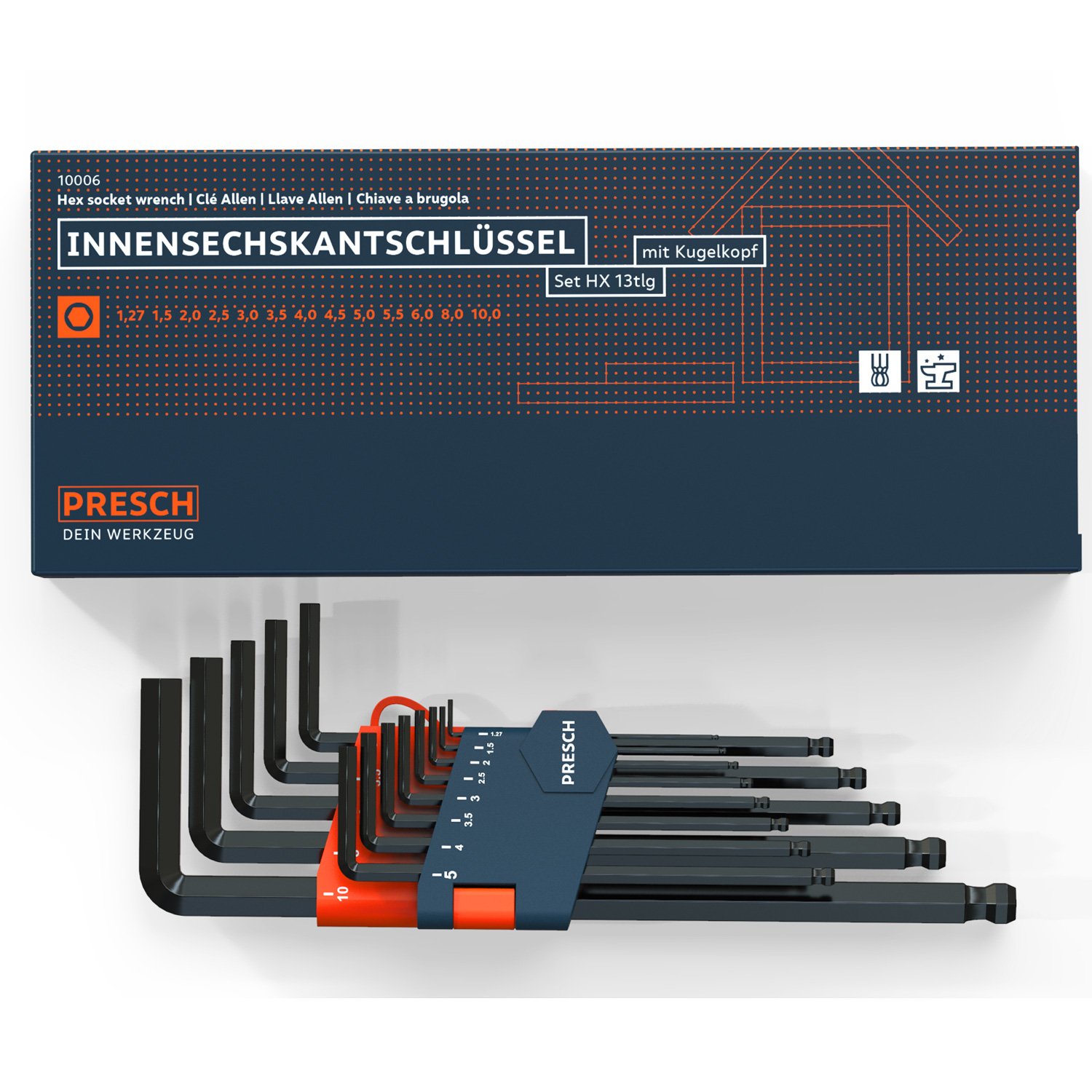 PRESCH Innensechskant Satz 13 tlg mit Kugelkopf HX - Profi Innensechskantschlüssel Set - Schlüssel klein und kompakt mit Halter 3