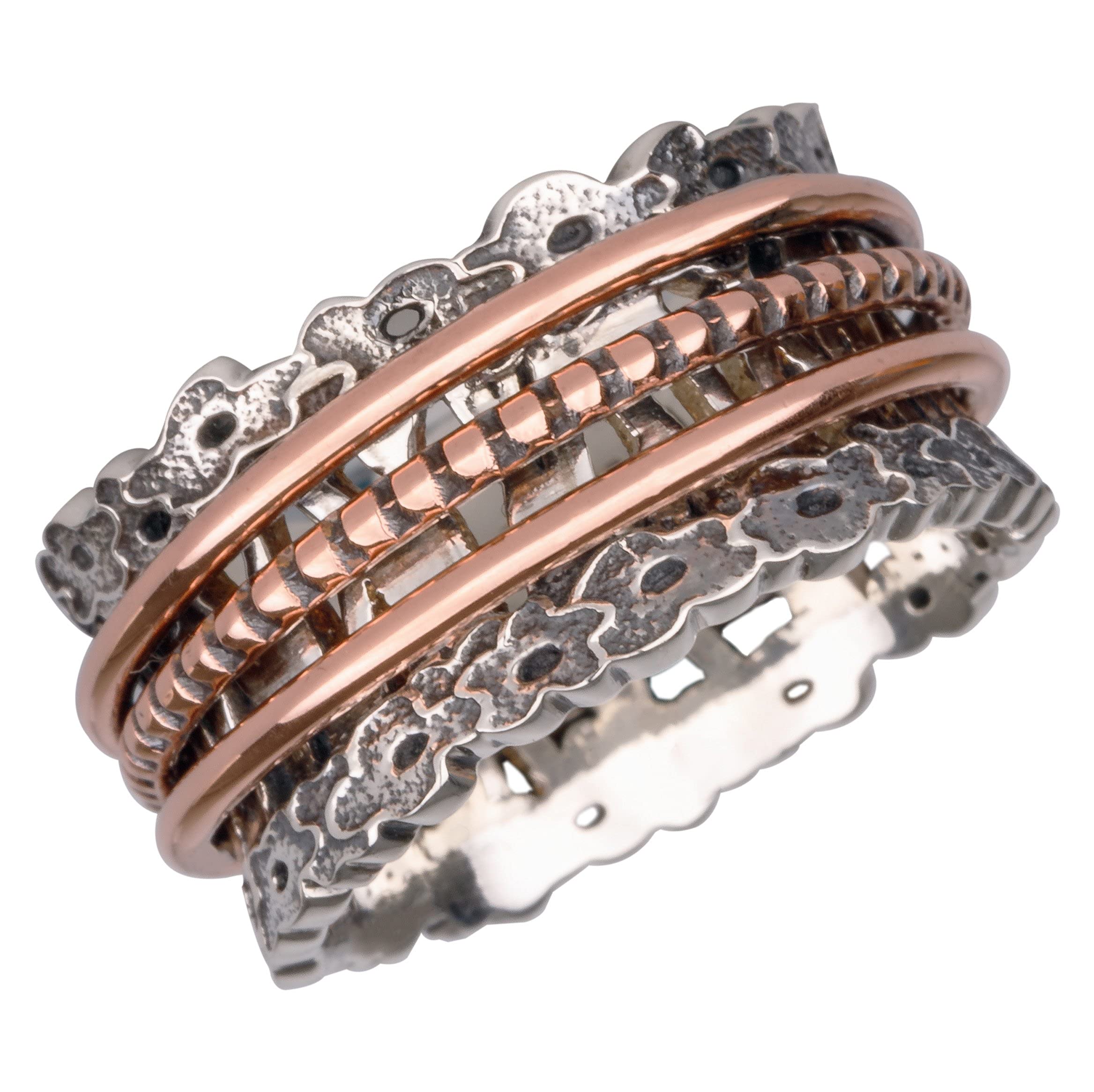 Energy Stone Poppy Sterling Silver Meditation Spinner Ring with Copper Spinners (Style UK75) (V 1/2)