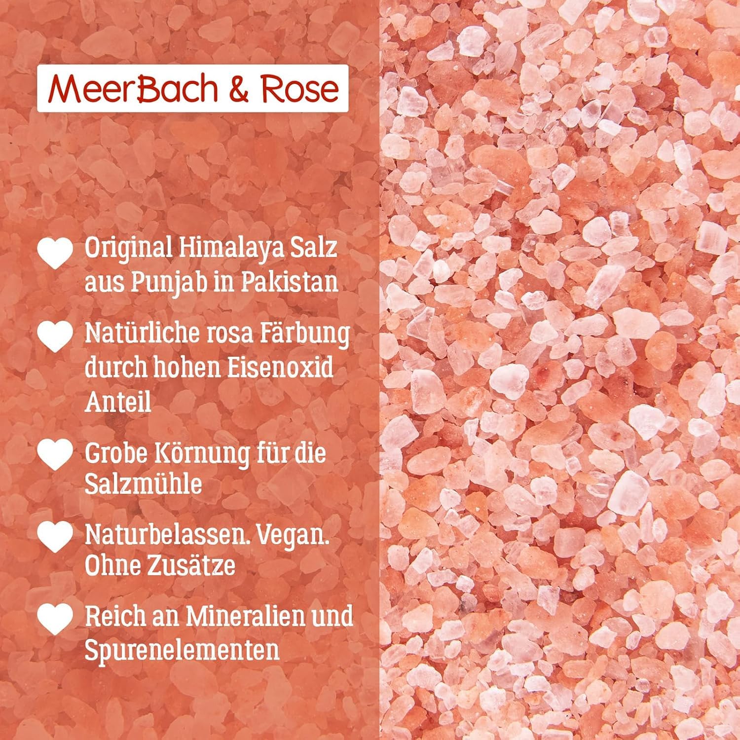 MeerBach & Rose Himalaya Salz, rosa Kristallsalz, 1kg grobe Körnung für die Salzmühle, Pink Salt, Badesalz, original aus Punjab Pakistan 2