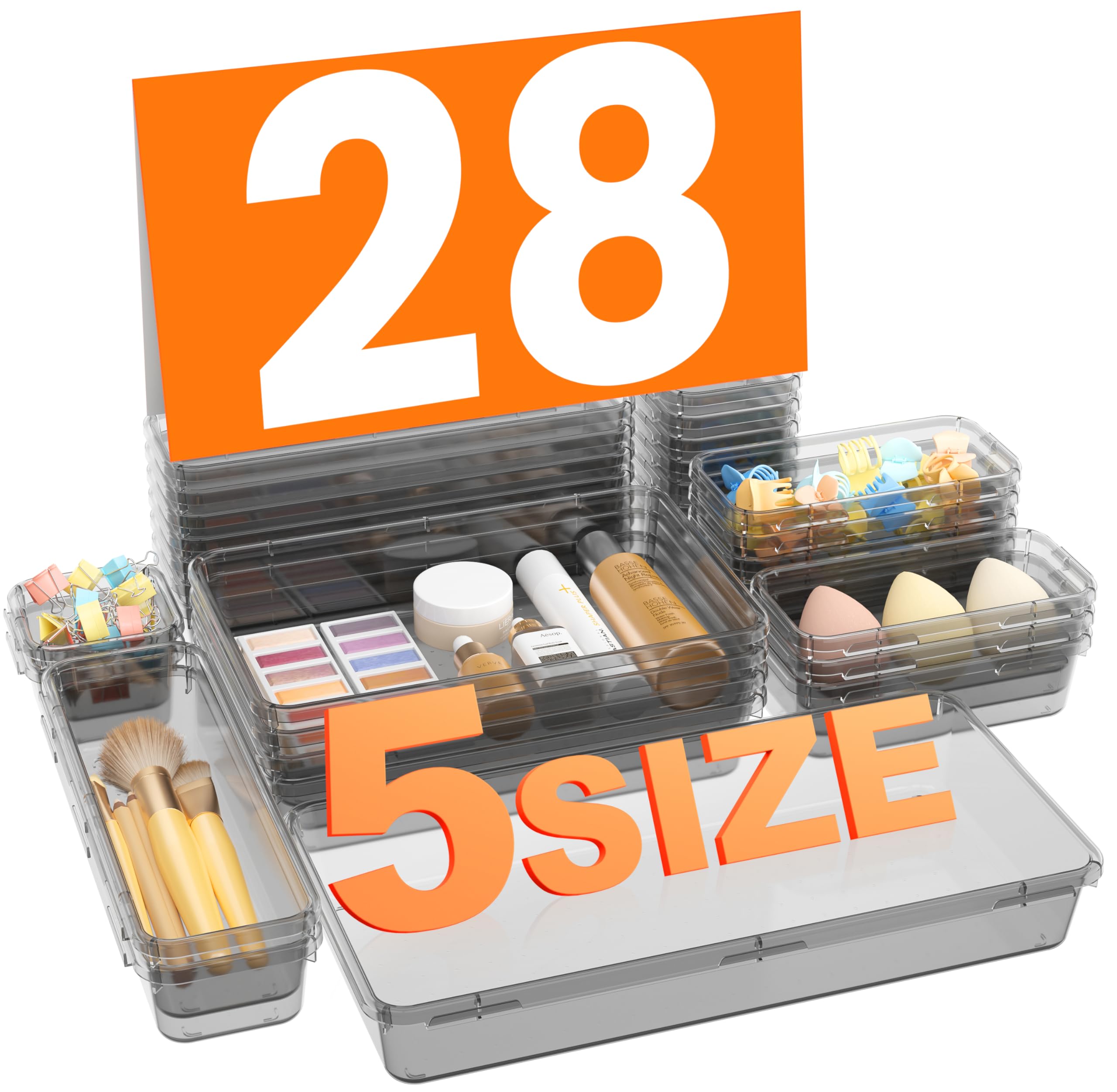 Photo 1 of ?Military Grade? Drawer Organizer, ??????? Clear Makeup organizer, ?Holds 177 Items? Bathroom Organizers and Storage, Plastic Desk Organizer Divider, Organizer Bins for Office Vanity A-LUGEI