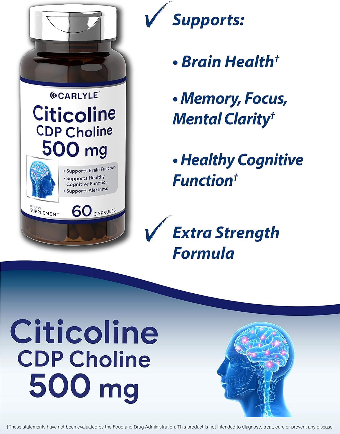 Citicoline CDP Choline 500mg 60 Capsules Highest Potency Per