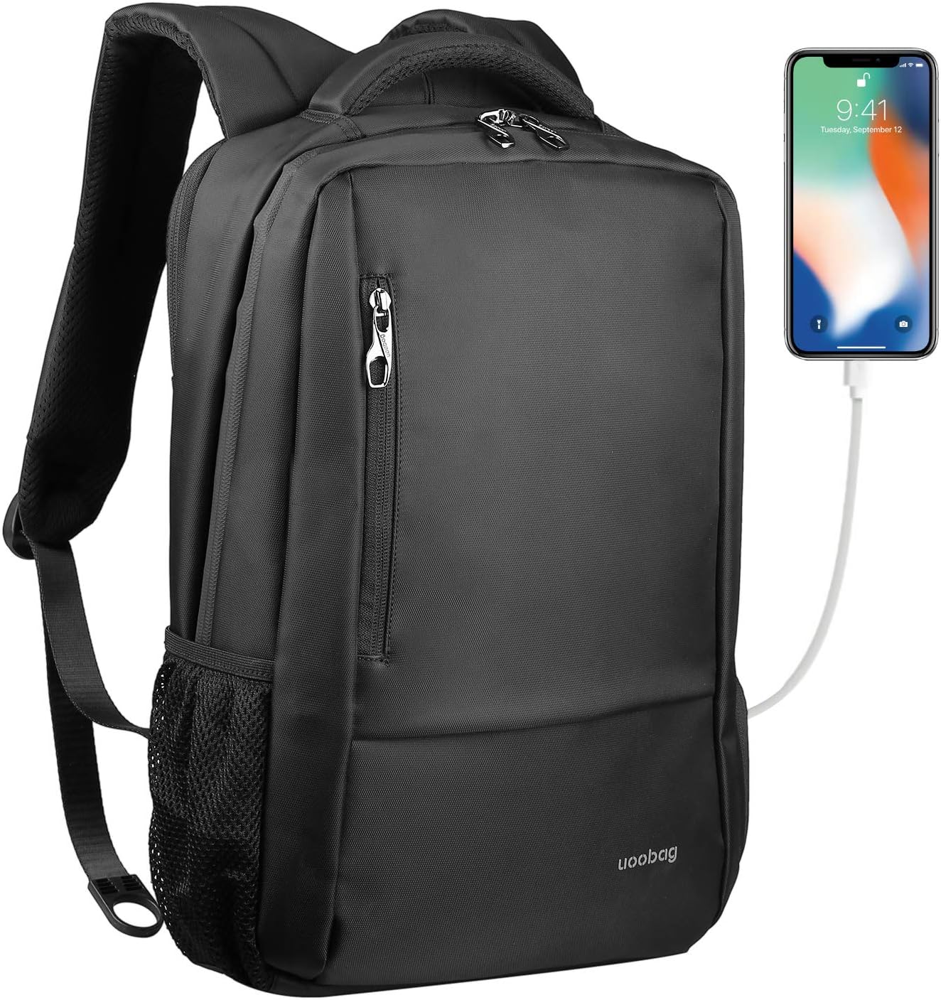Uoobag Business Laptop Backpack Slim Anti Theft Travel Computer Backpacks Environmentally Waterproof Laptops Bag For Men/Women with USB Charging Port 15.6Inch Black …