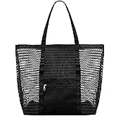 YUHAN PRETTY Mesh Beach Bags for Women with Zipper Foldable Hobo Tote Bag Vacation Shoulder Bags for Swimming Pools