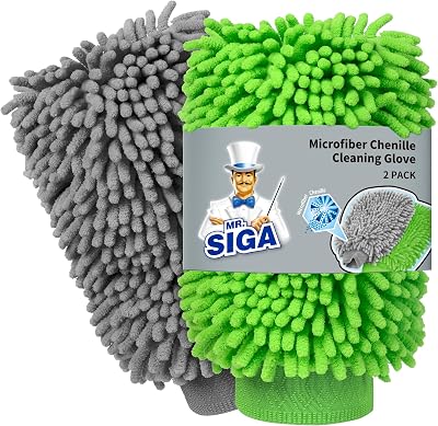 MR.SIGA Microfibre Car Wash Mitt 2 Pack Dual-Color Green Grey