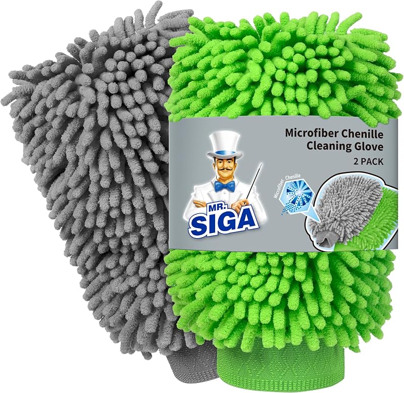 MR.SIGA Microfibre Car Wash Mitt 2 Pack Dual-Color Green Grey