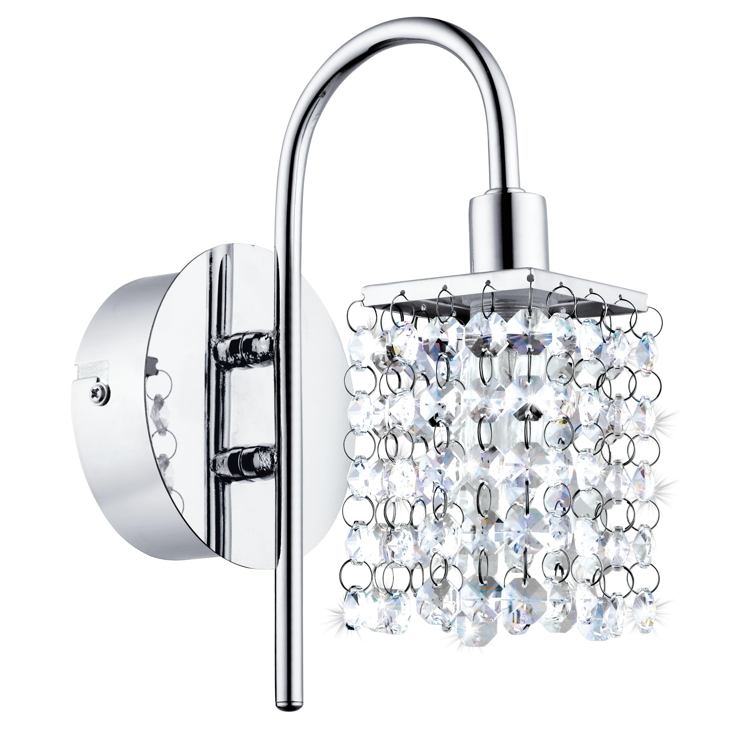 Eglo LED Wall Lamp Almonte, Bathroom Wall Light, Metal Lamp in Chrome and Clear Crystal, Warm White LED Moisture-Resistant Light, G9, IP44