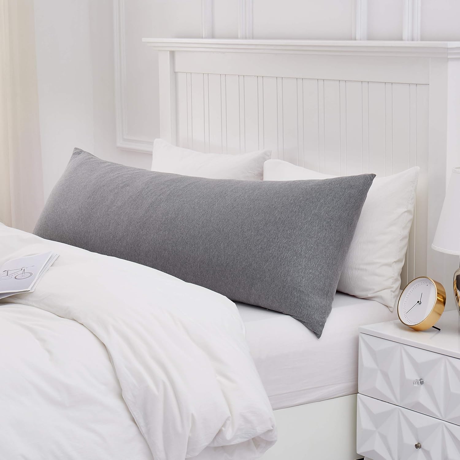 100% Jersey Cotton Body Pillow Cover with Zipper - Luxury Soft Removable Body Pillow Case - Long Fuzzy Body Pillow Cover - Knitted Cotton Pillowcase (Grey, 21"X54"): Home & Kitchen