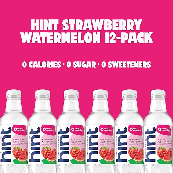HINT FRUIT-INFUSED BOTTLED WATER, STRAWBERRY WATERMELON – SUGAR FREE FLAVORED WATER WITH ZERO CALORIES, NATURALLY FLAVORED, AND NO ARTIFICIAL SWEETENERS – 16 FL OZ (PACK OF 12)