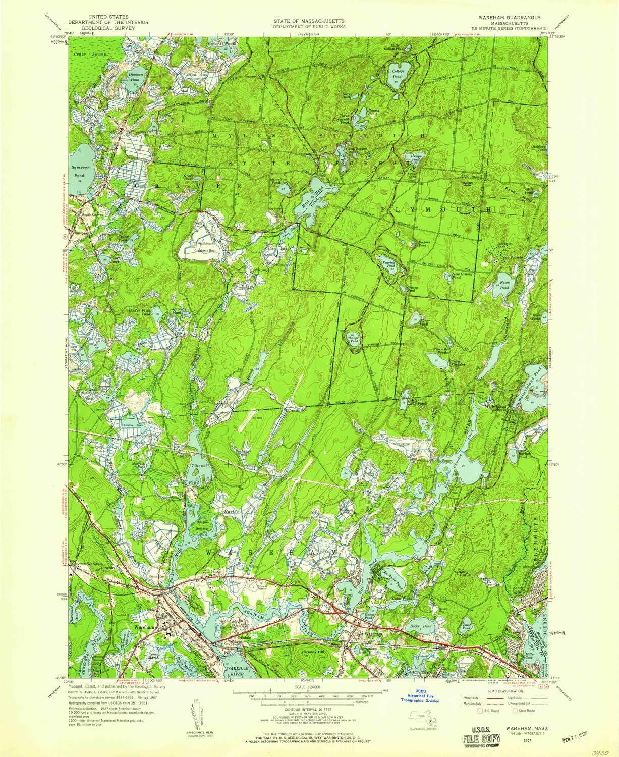 YellowMaps Wareham MA topo map, 124000 Scale, 7.5 X 7.5