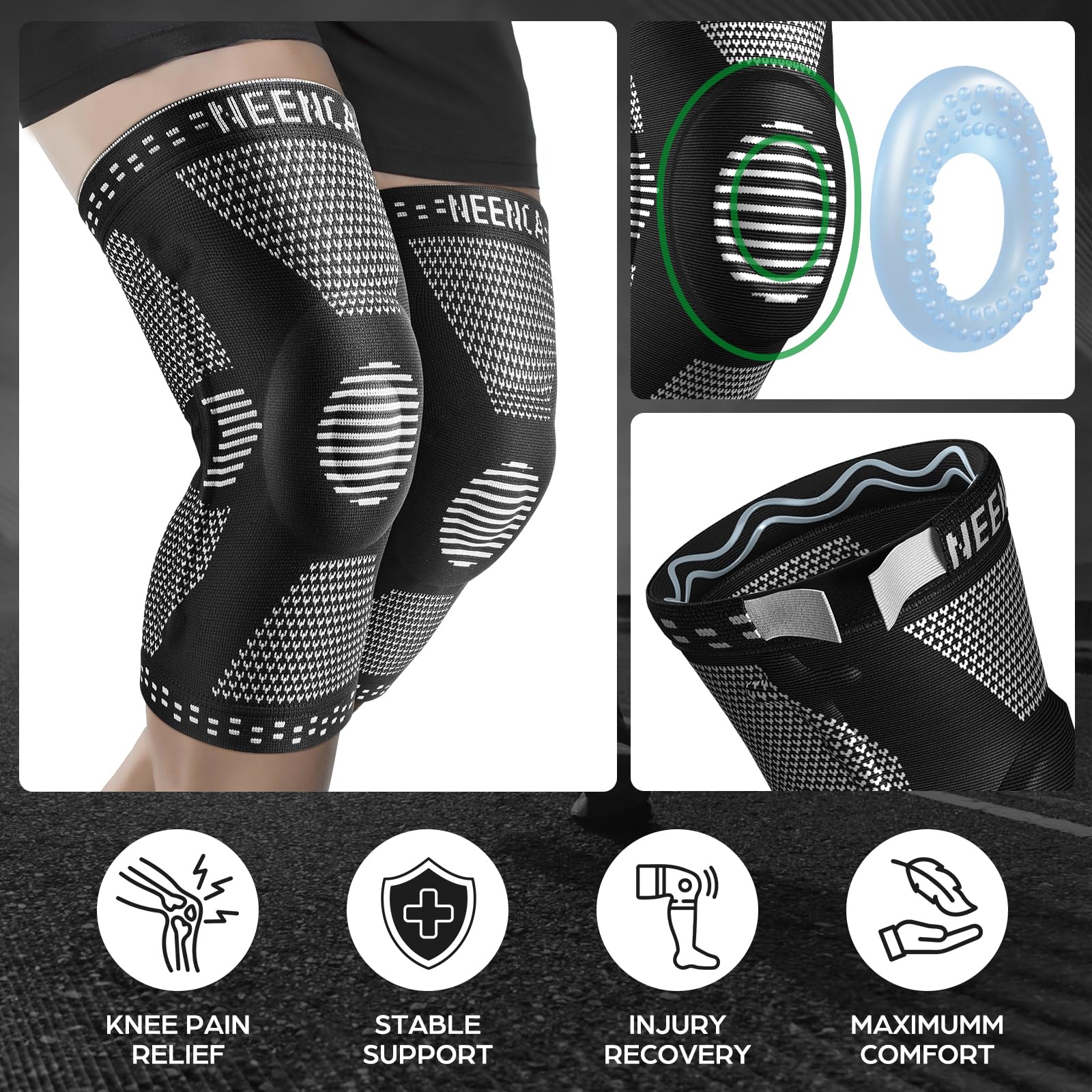 NEENCA Professional Knee Brace, Compression Knee Support with Patella Gel Pad & Side Stabilizers, Medical Knee Sleeve for Pain Relief, ACL,PCL, Meniscus, Injury Recovery, Arthritis, Sports, Workout...