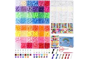 AIXPROBEAD Pony Beads Bracelet Making Kit,48 Colors Kandi Bead Kits for Friendship Jewelry Making, Rainbow Pony Beads Bulk with Letter Beads for Girls and Kids Age 5+