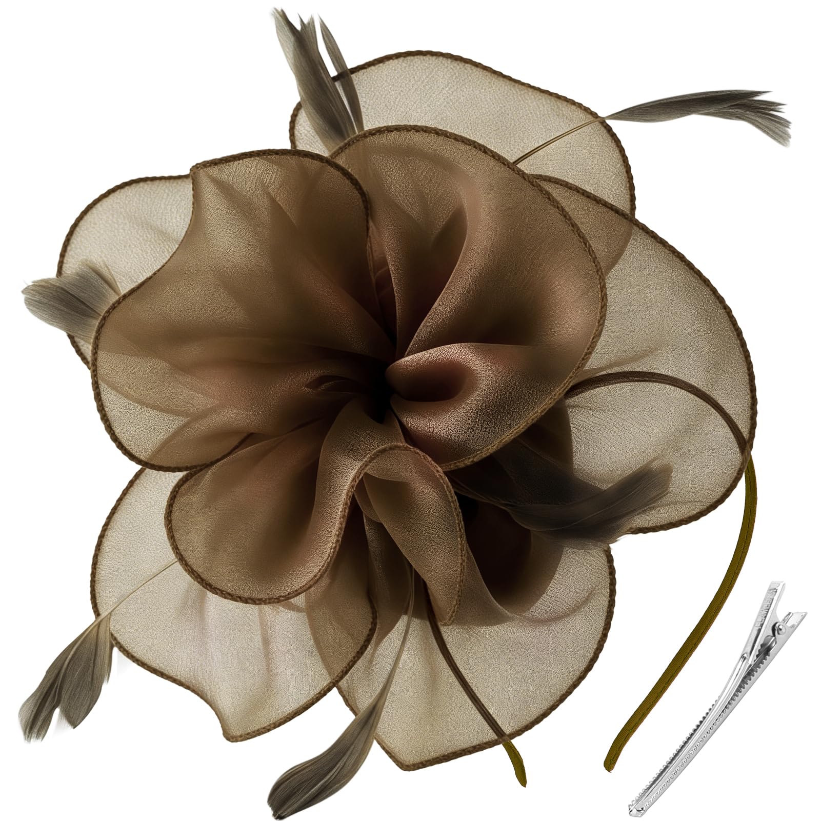 DRESHOW Fascinators Hat for Women Cocktail Tea Party Headwear Flower Mesh Ribbon Feathers Headband