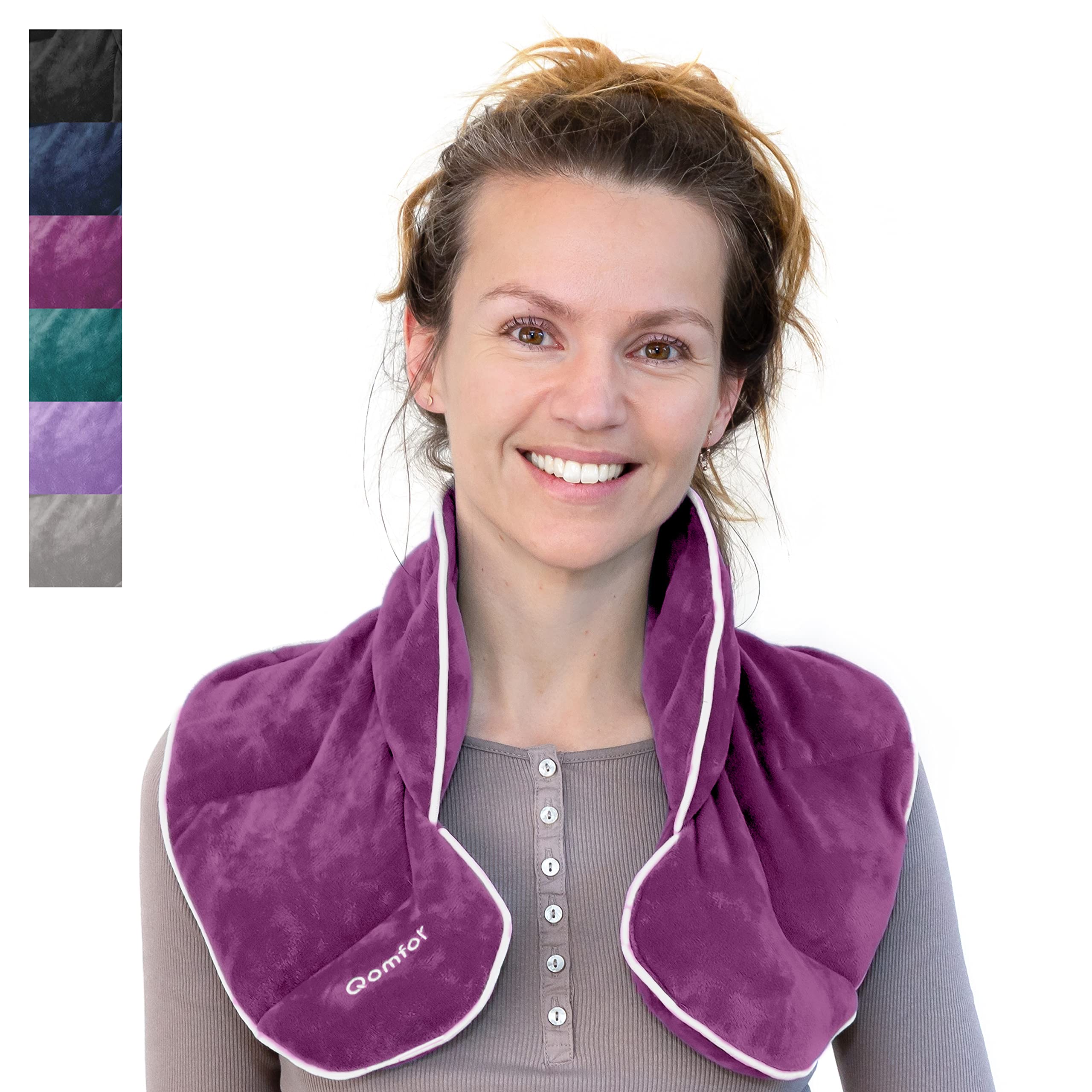 Qomfor - Microwavable Wheat Bag - Maroon Purple, Lavender Scent - 1.5kg Weighted Neck/Shoulder Wrap - Heating Pad - Hot/Cold Therapy, Stress Relief, Arthritis Pain, Muscle Tension, Headache