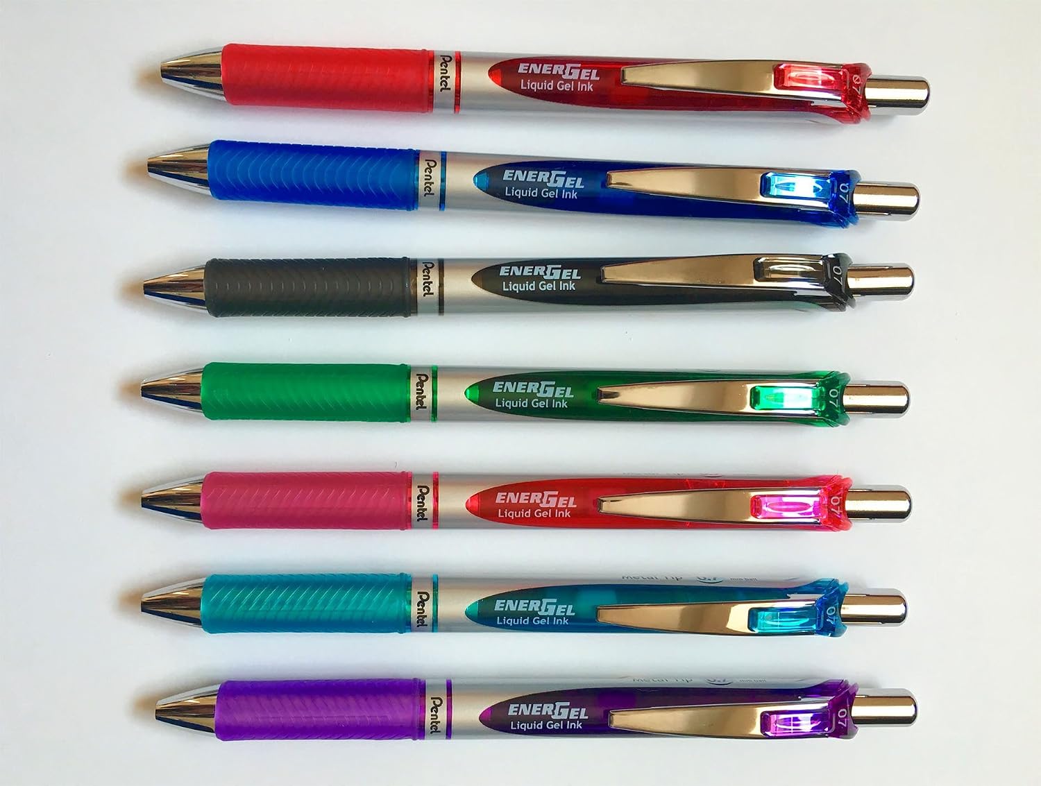 Pentel EnerGel XM BL77;Retractable Gel Pens, 0.7mm, 52% Recycled & Materials, Pack of 7, Blue,Green,Red,Pink,Black,Purple - Image 3