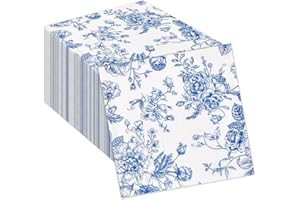 Bicuces 120 Pcs Blue Floral Cocktail Napkins Blue Flower Guest Napkin Disposable 3 Ply Decorative Floral Hand Towels Dinner N