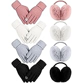 Suhine 8 Pieces Winter Ear Muffs with Gloves Sets Women Include 4 Pcs Soft Fuzzy Outdoors Adjustable Earmuffs 4 Pairs of Warm Gloves in Cold Weather for Women Girls