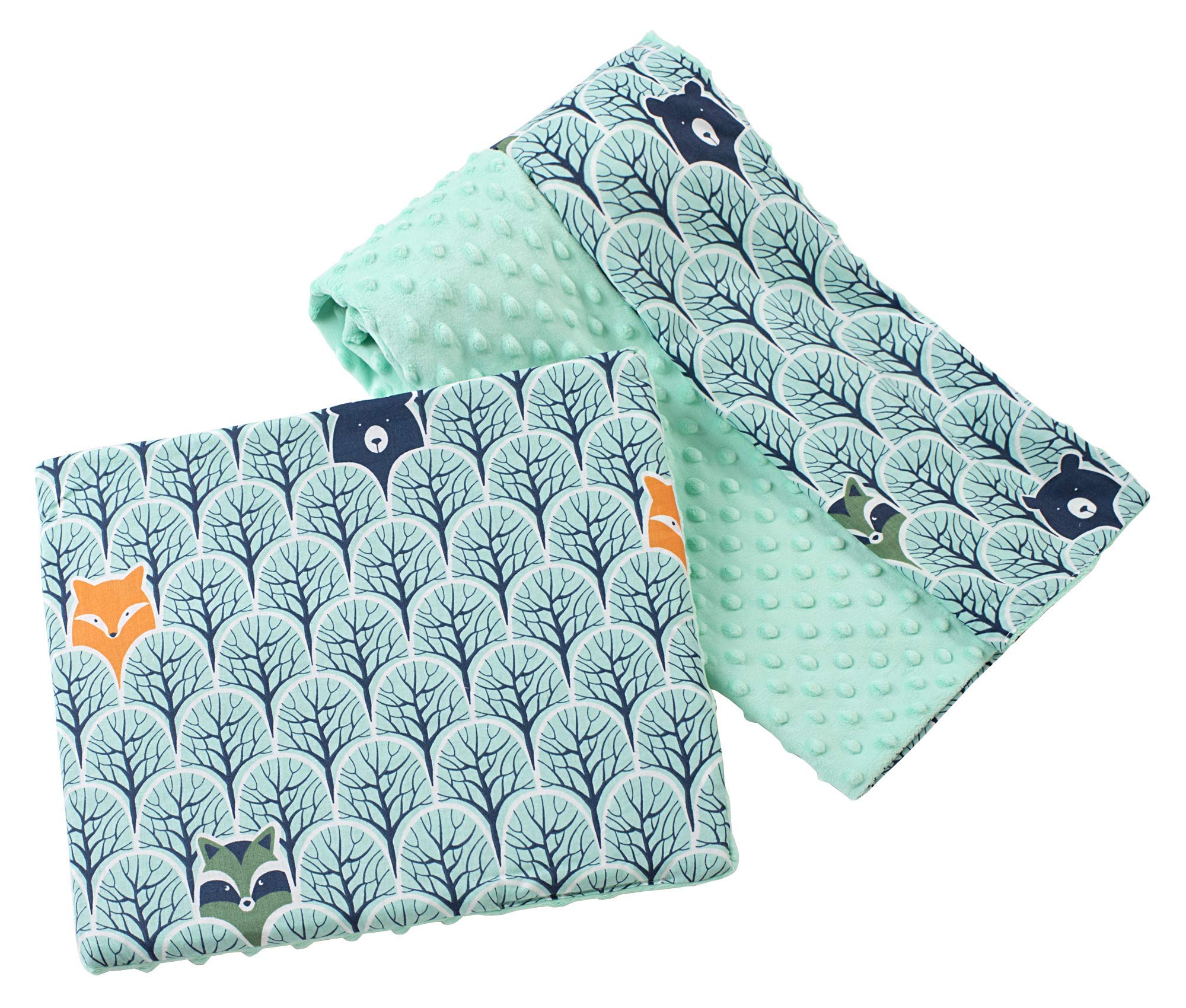 Medi Partners Baby Blanket with Pillow 100% cotton Plush Coverlet Children's Large Two-Sided 75x100 + 35x30cm Multifunctional for Bed Baby strollers (Forest with mint Plush) — image 1