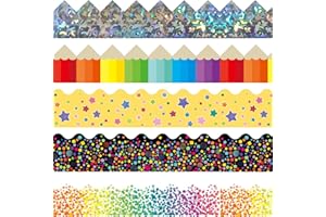 STARLIBOO 100 Ft Bulletin Board Borders, 100 Sheets Border Trim, Adhesive Decoration Bulletin Board Border for School/Classroom/Office(5 Designs)