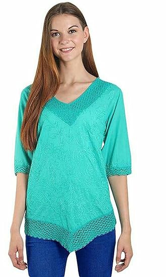 Women's Cotton V-Neck Tshirt,Aqua Green