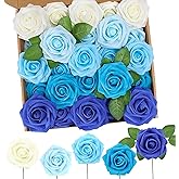 N&T NIETING Blue Roses Artificial Flowers, 50pcs Fake Flowers Rose Perfect for DIY Wedding Bridesmaid Bridal Bouquets Centerpieces Home Flower Arrangement Decoration, Series Blue