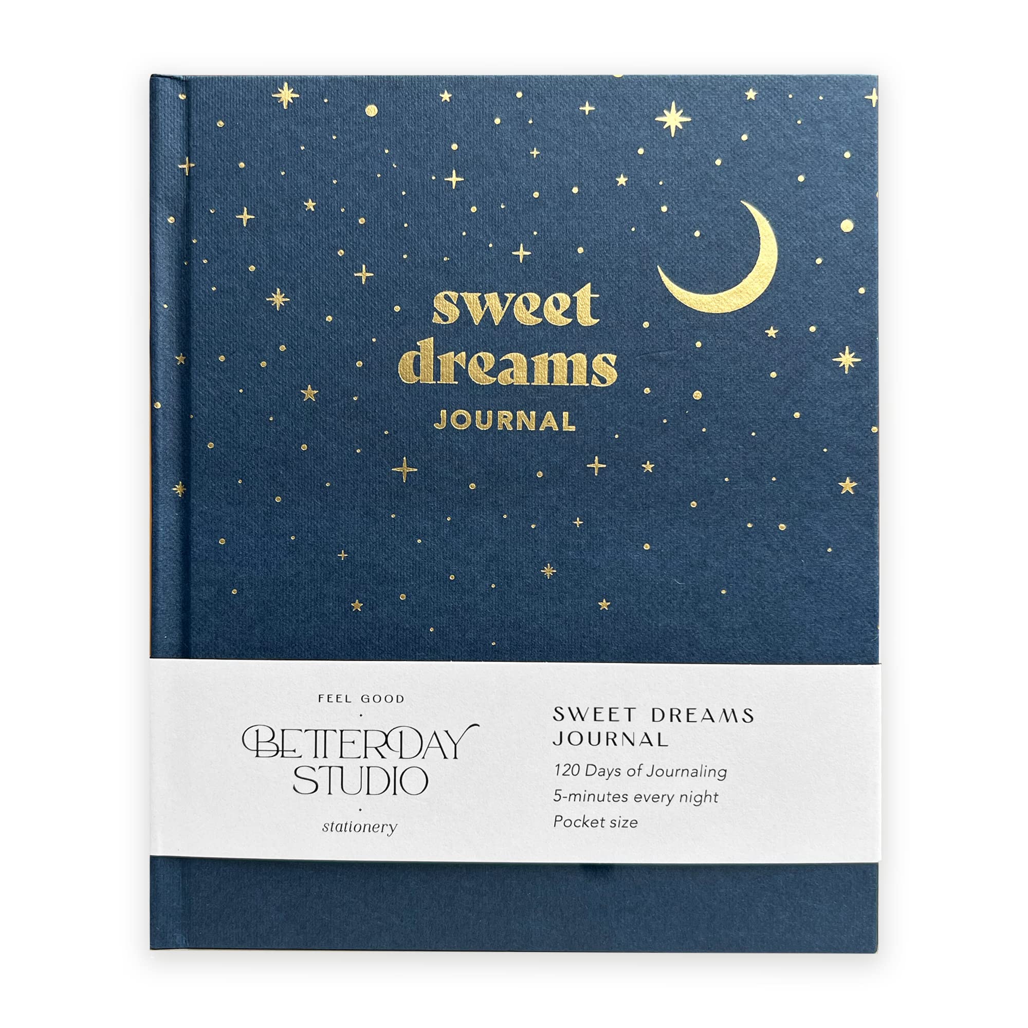 Sweet Dreams Pocket Size Wellness and Mindfulness Journal - 5-Minute Mental Health Journal for Night Reflection, Wellbeing Tools for Self-Care - Navy Blue