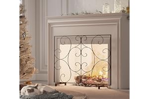 Kingson Single Panel Decorative Flat Fireplace Screen Cover Handcrafted Durable Metal Mesh, Heat-Resistant Free Standing Fire Spark Guard Mesh 37.8" L x 8.8" W x 30.7" H