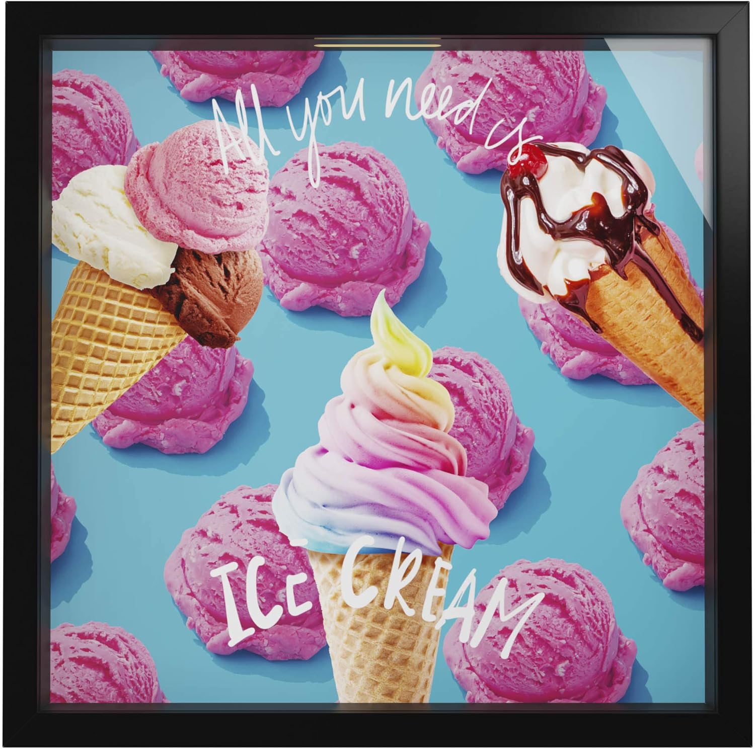 Ice Cream Lovers Gifts | Shadow Box Picture Frame for Room and Office Wall Decor | Candy Store Colorful Decoration | Popsicle Decor | Icecream Lover Picture Frame for Men and Women
