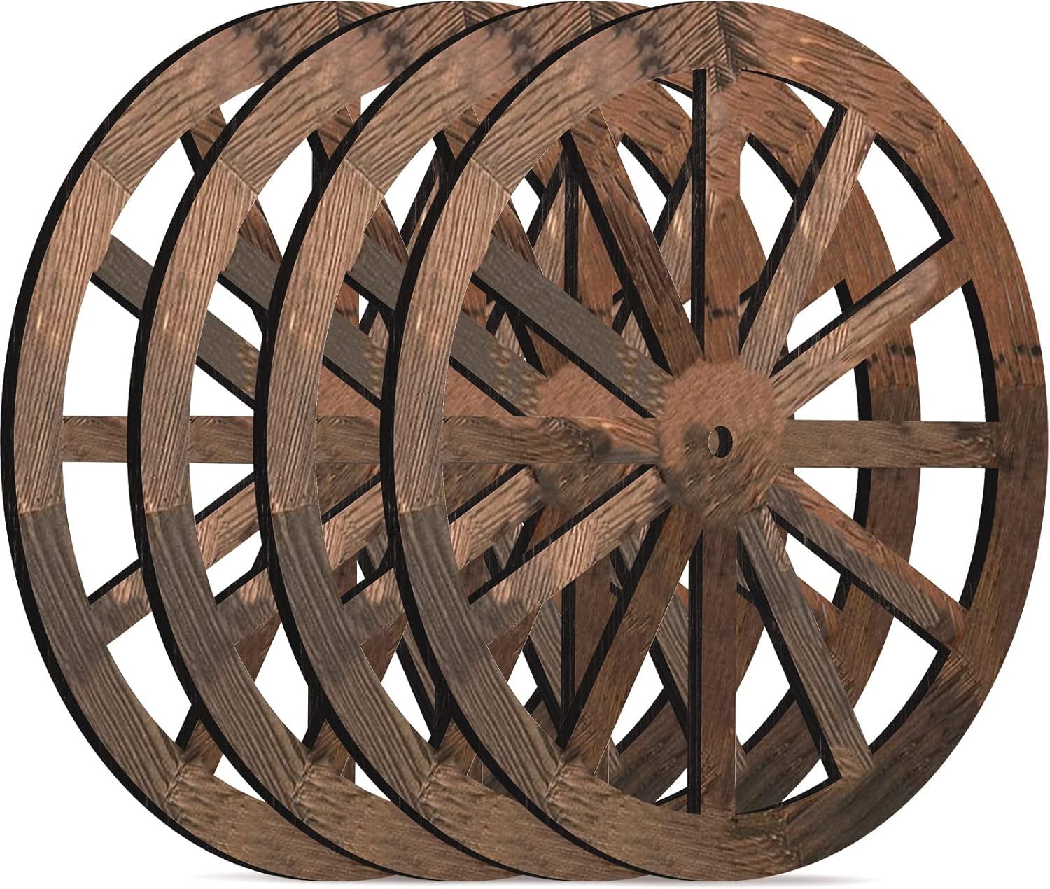 Plaques & Wall Art - Amyhill 4 Pcs Wagon Wheel Decor Wooden Wagon Wheel Wall Hanging Decor Old Western Decor Rustic Wagon Wheel Decor Art for Outdoor Garden Home Farmhouse Bar Garage Party Wall Decorations (24 Inch)