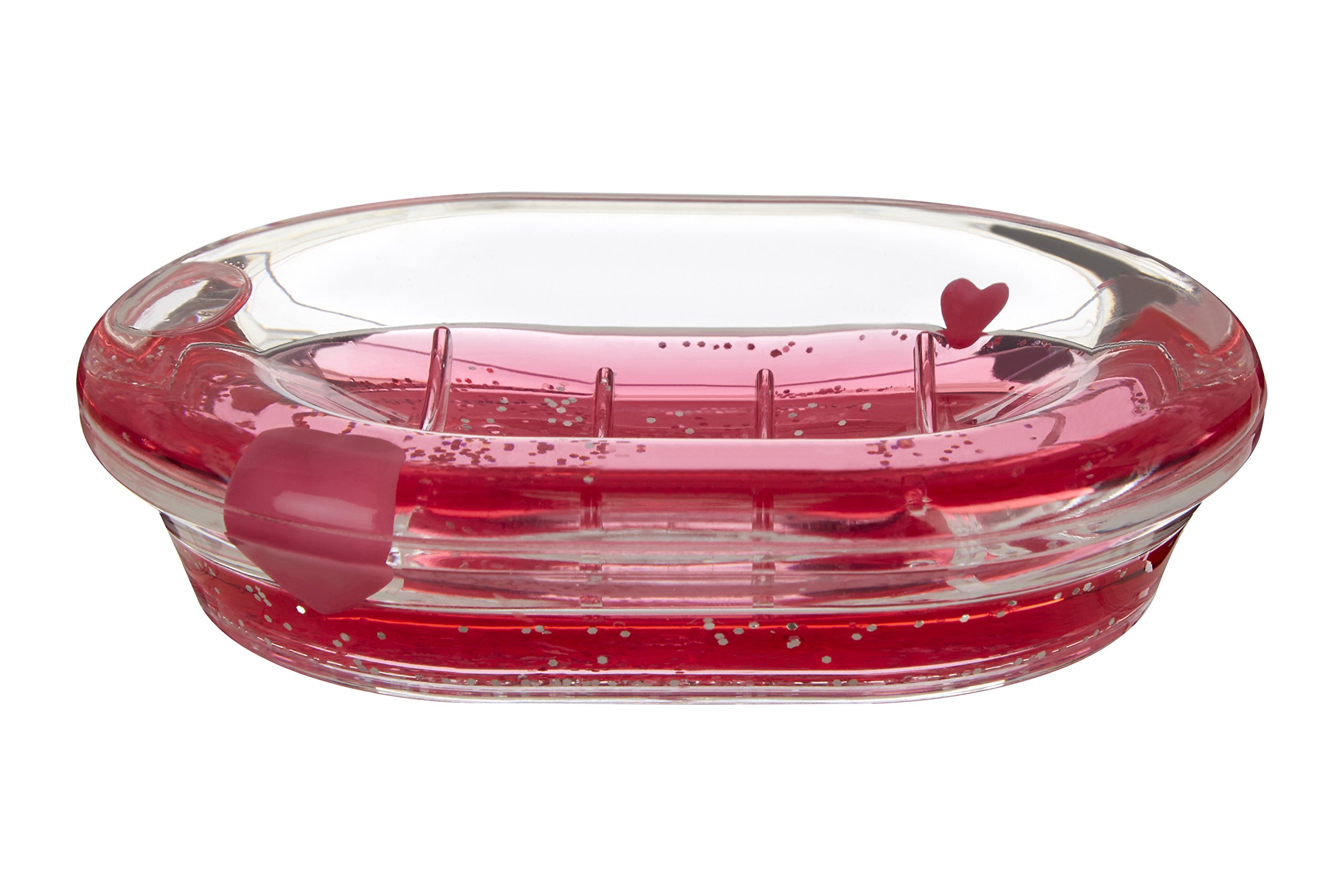 Premier Housewares 1601656 Acrylic Soap Dish with Floating Hearts, Clear/Red, 10 x 14 x 3 cm