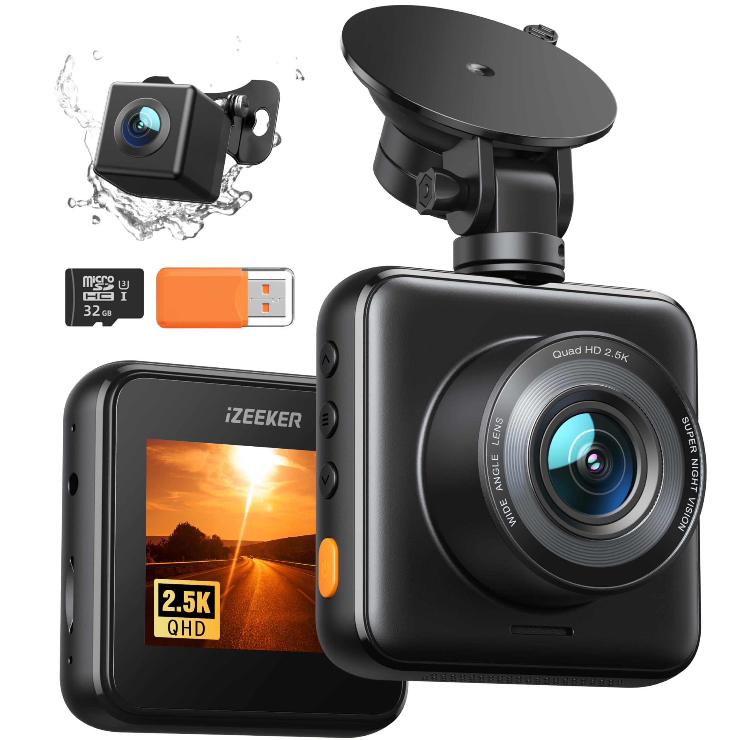iZEEKER 2.5K Dash Cam Front and Rear with SD