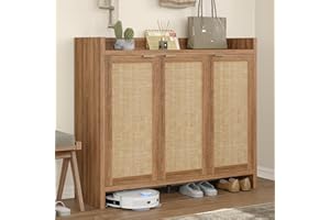 41” Tall Boho Rattan Shoe Storage Cabinet, 6-Tier Shoe Cabinet Storage for Entryway, 30 Pairs Farmhouse Shoe Cabinet with Doo