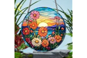HOTIYOK Daisy Flower Acrylic Window Hangings Sunrise Stained Wall Decor, Ideal Housewarming Gift, Home Decor for Mom, Grandma, Wife, Teacher, Floral Lover