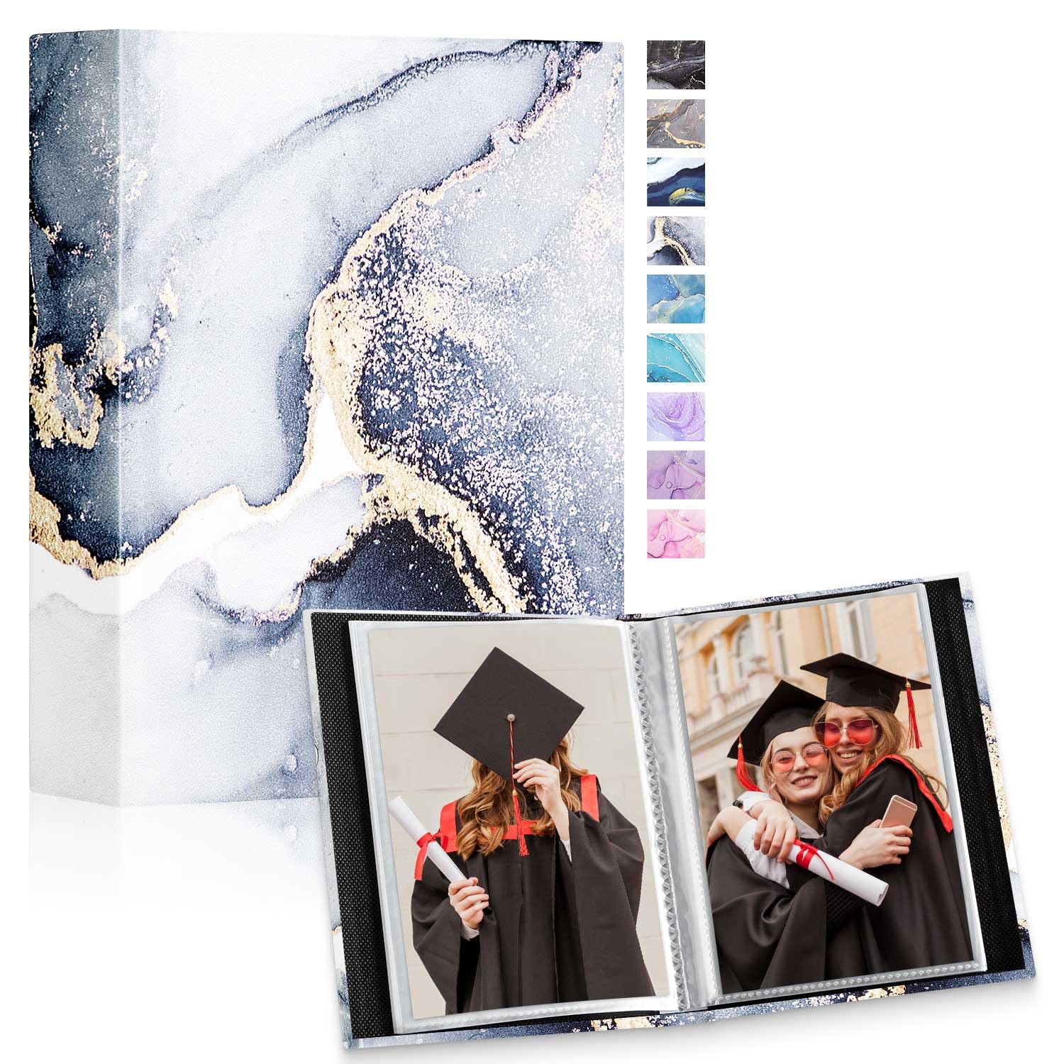 Lanpn Small Photo Albums 6x4 50 Pictures 2 Packs, Mini Capacity Leather Photo Book Pockets Set, Each Pack holds 50 Top Loader Vertical Pictures for Family Baby Kids Boy Girl Black Platinum