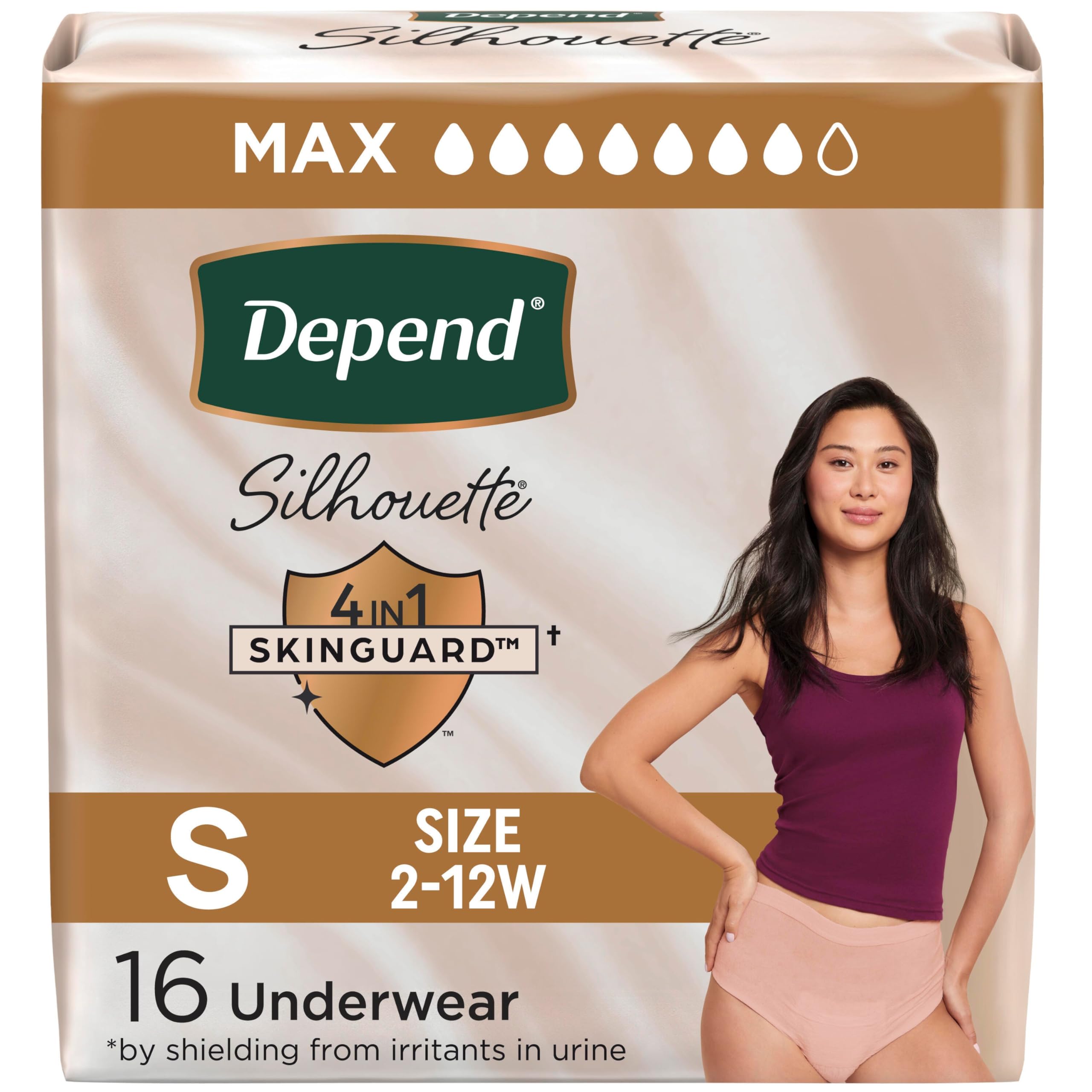 Photo 1 of Depend Silhouette Adult Diapers, Incontinence & Postpartum Bladder Leak Underwear for Women, Maximum Absorbency, Small, Pink, 16 Count, Packaging May Vary