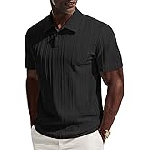 PJ PAUL JONES Mens Polo Shirts Short Sleeve Textured Knit Polo Casual Dress Shirts Summer Golf Shirts Fashion Tops