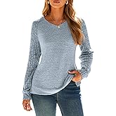 Glamaker Women's 2025 Fall Long Sleeve V Neck Tunic Tops Casual Soft Loose Blouse Lightweight Sweatshirts with Slit