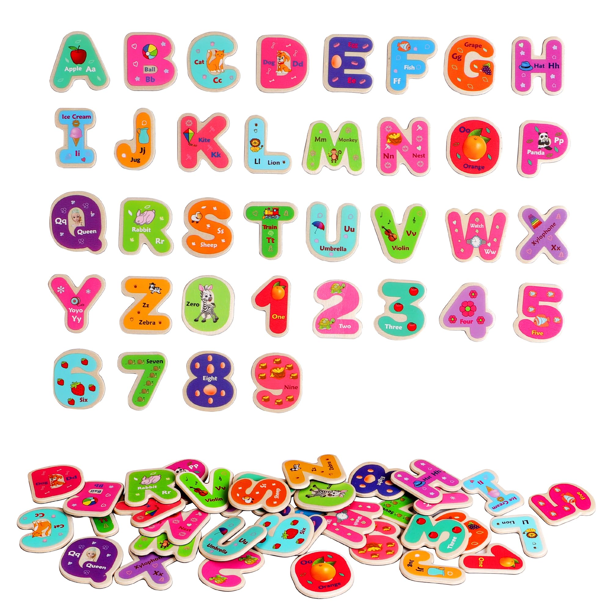 2-Set 72 Pieces of Wooden magnetic letters and numbers - fridge & Easel magnets for kids- alphabet letter and number magnets for children- ABC, Spelling, Math Learning Toys