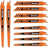 AMARTISAN 10-Piece Bi-Metal Reciprocating Saw Blade Set 6 to 8 Inch Used for Wood & Metal Cutting, Drywall, Plastic and Composite Materials