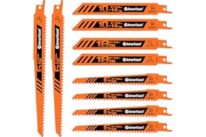 AMARTISAN 10-Piece Bi-Metal Reciprocating Saw Blade Set 6 to 8 Inch Used for Wood & Metal Cutting, Drywall, Plastic and Composite Materials