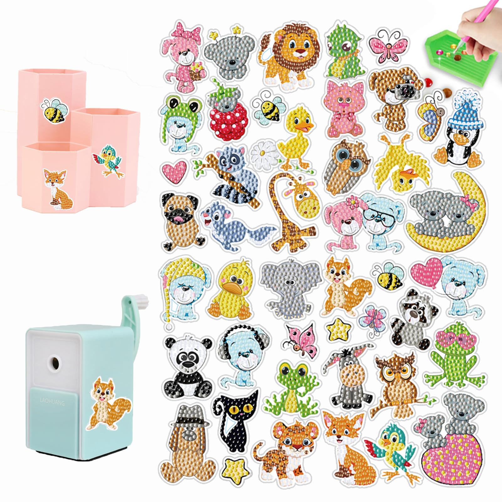 47 Pcs Diamond Painting Stickers Kits for Kids DIY Animal Mosaic Diamond Art Stickers 5D Animal Diamond Painting Kits by Numbers Party Decoration Creative Handmade Art Craft Gift Set for Boy Girl