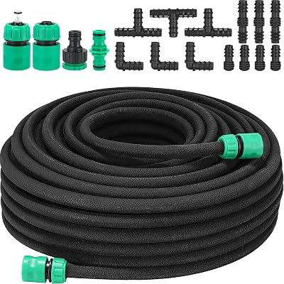TLGREEN 50M Drip Hose Set 1/2" Porous Leaky Pipe for Garden Beds Greenhouse
