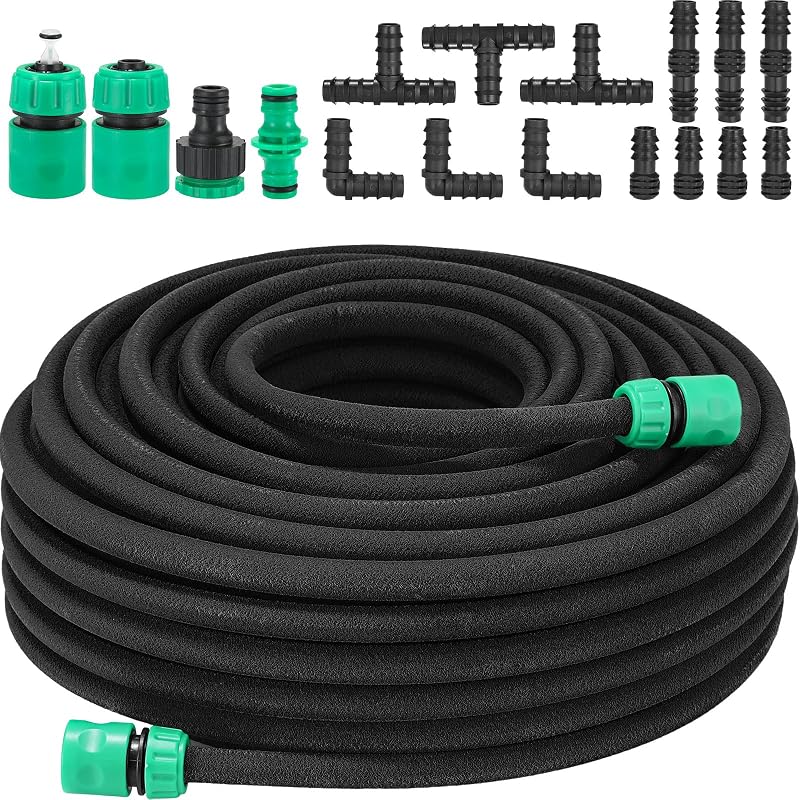 TLGREEN 50M Drip Hose Set 1/2" Porous Leaky Pipe for Garden Beds Greenhouse