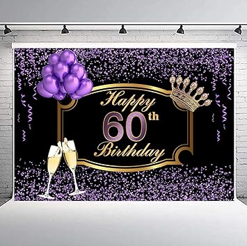 Amazon Com Flasiy Happy 60th Birthday Backdrop 10x7ft Purple