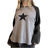 SOLY HUX Women's Plus Size Y2k Graphic Tees Color Block Star Print Long Sleeve Crew Neck T Shirt Tops