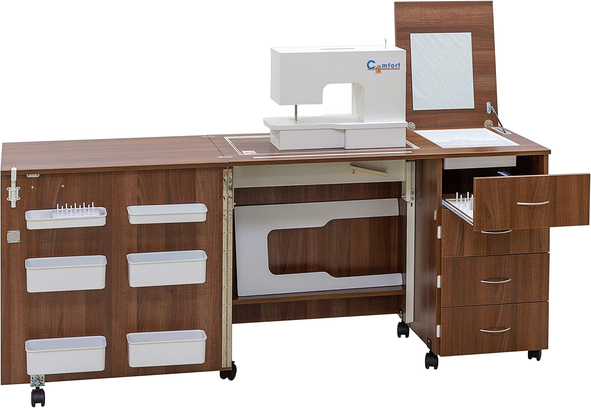 Comfort 2 | Sewing Table Cabinet Machine Overlock Hobby Craft Quilting Patchwork | (Oak Kendal Cognac, L (Air-lift 10 to 15 kg))