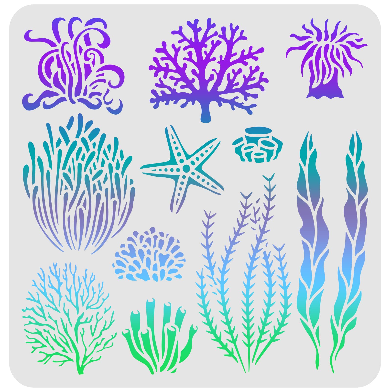 FINGERINSPIRE Seaweed Stencil 30x30cm Seagrass Stencil Reusable Coral Drawing Stencil Sea Plant Stencil Sea Creatures Stencil for Painting on Wood Tile Paper Fabric Floor Wall